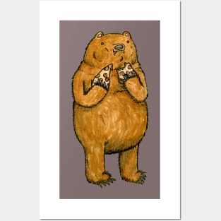 A Bear Doublefisting some Pizza Slices Posters and Art